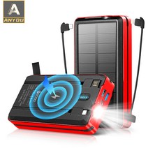 ANYOU 보조배터리 30000mAh 무선 대용량 태양광 손전등 사합일의 보조배터리, 레드