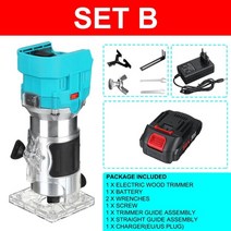 충전 무선 목공 트리머 세트 무선 목재 홈파기 라우터 루터 6.35mm 브러시리스 전기 makita 18v 배터리 용 조정 가능한 조각 슬로 팅 기계 나무, 협력사, 1 배터리 EU 플러그