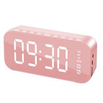 스피커 캠핑 라이딩 용품 서브 우퍼 스피커 블루투스 5.0 무선 스마트 미러 알람 시계 FM 라디오 LED 디지털 데스크탑 시계 지원 TF 카드 AUX, CHINA, 02 Pink
