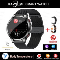 혈당 측정기 계 가정용HYRON 남성용 스마트 워치 비침습적 혈당 테스트 PPG + ECG 실제 데이터 긴 배터, [01] Black