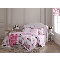 Shabby Chic® - 트윈 퀼트 세트 어울리는 베개 커버가 있는 양면 면 침구 사계절용 우아한 꽃무늬 홈 데코 (애비 핑크 트윈) 593351