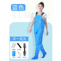 여성용 가슴장화 낚시 갯벌체험 옷 전신 귀여운 물장화 멜빵 바지 해루질, B.37, D.하늘색작업복(큰주머니)