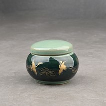 [성연티세라] 청자 흑 금박운학 낮은단지(300g) 꿀단지 경옥고단지