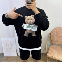 남녀공용 오버핏 곰돌이 베어 전사 프린팅 커플룩 맨투맨티셔츠