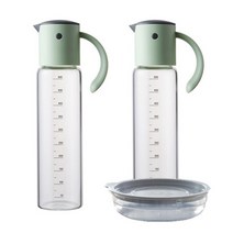 락앤락 버드 내열 유리 오일병 2개 [+가쯔 용기] 세트 소스/간장/조미료/시럽/참기름/들기름/식용유 통 미니 추천, 500ml 라이트그린 2개+가쯔