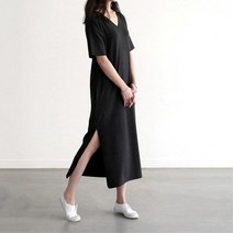 주머니있는 브이넥 옆트임 반팔원피스 여학생 키커보이는