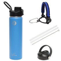 Yerbam Sports Flask 보온병 물병 원터치 오픈 처그 뚜껑 및 커버 빨대 포함 넓은 입구 직접 음료 식기 세척기 사용 가능 누출 방지 땀 BPA 프리 (710ml, 24ozPS, Silver Lake Blue