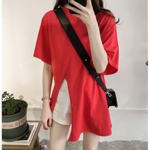 르엠마 빅 트임 빅사이즈 루즈핏 박시핏 롱 반팔 티셔츠 0M-T37