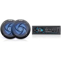 pyle 해양 스피커 - 5.25인치 2웨이 방수 및 내후성 야외 오디오 스테레오 사운드 시스템 LED 조명 180와트 전력 및 로우 프로파일 슬림 스타일 - 1쌍 -, 5.25, 스피커 + 스테레오 리시버