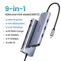 usb허브 c타입허브 호환 UGREEN USB 허브 4K HDMI 어댑터 C RJ45 3.0 PD 100W 독 MacBook Pro Air M2 M1 유, 러시아, 9-in-1 HDMI and VGA