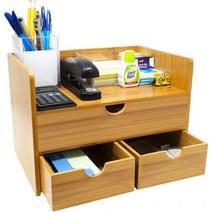 Sorbus Desk Organizer - 3-Tier 테이블 상판 대나무 책상 정리대 및 액세서리 – 미니 데스크톱 & 카운터톱 정리대 및 보관 사무실용 서랍 및 선반 포함, Bamboo