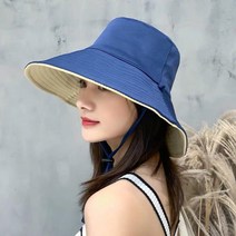 빅 챙 버킷햇 여 스트리트 썬캡 양면 면 비치캡에 바람막이 끈 여모