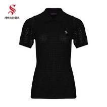 [세바스찬] [골프](국내생산) 23 S/S 여성 카라 골조직 반팔 니트 3308 골프웨어, 색상:블랙 / 사이즈:100
