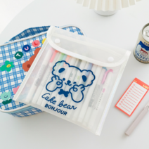 [리틀데이지] 곰돌이 캐릭터 납작 파우치 투명 사각 PVC 파우치