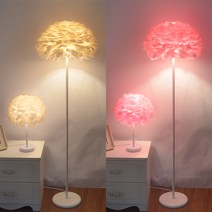 깃털 장 스탠드 플로어램프 북유럽 스타일 결혼 선물, 핑크거위깃털+12WLED