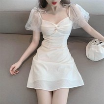 blackburn여캠 리본 퍼프소매 청순 인스타여신룩 미니원피스