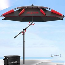 WINANON 특대형 원형 폴딩파라솔 야외 카페 정원 홀딩파라솔, 2.2m 메탈바 블랙풀(블랙패치레드) 우산+선물