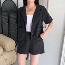 여자 여름코디 스타일리시 캐주얼 반팔 린넨 자켓