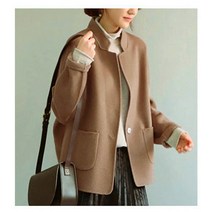 핸드메이드숏코트 노카라 핸드메이드코트 카멜코트 여성코트 울100 오피스룩 여성반코트 캐시미어 여성 오버핏 겨울 루즈핏 울코트 xl 결혼식