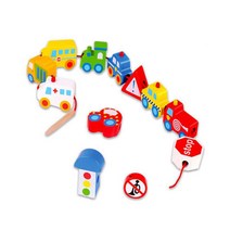 엄마표 발달완구 교통표지판 특수자동차 원목실꿰기 원목교구 유아