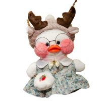PKTOYS DIY 큐티 오리인형 크로스백 뽀글이 토이 캐릭터 빵빵덕 오리 인형 숄더백 크리스마스 명절 선물, 어깨 가방 갈색 뿔 헤어 벨트 녹색 스커트 딸기, 흰 오리 어깨 가방