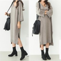 [NewCare] 여성 브이넥 니트원피스 옆트임 니트롱원피스