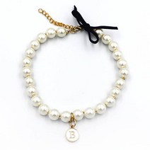 브쵸 고급스러운 강아지 고양이 애견 왕 진주 이니셜 펜던트 목걸이 줄 이름표, XL, 흰색, 2개추가