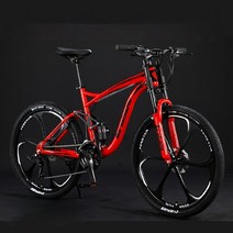 풀샥mtb 풀샥MTB 트랙자전거 트렉자전거 트렉mtb 21 속도 풀 서스펜션 프레임 산악 자전거 26 인치 설상차 크로스 바이크 지방 성인 자전거 ñ, 6 스포크 레드, 26인치, 이십 일