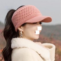여성 겨울 니트 탑 뚤려있는 골프 캡모자 골프용모자, 브라운