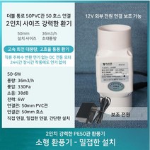 2인치 소형 파이프 환풍기 미니 환풍기 인박카, 50에서 32로 전환 - 6W 속도 조절전원