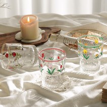 레트로 플라워 라인 유리컵, 수선화, 1개