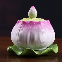 도자기컵 부처님 불교양초 연꽃 연꽃차 잔 잔연꽃 초파일 캐니스터 소품 오신날 장식품, 분홍색