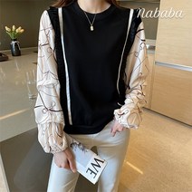 나바바 NB615 여성 프린트 디자인 쉬폰 블라우스
