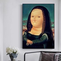 뚱뚱한 모나리자 패러디 대형액자 포토 미술품, A형, 80x120cm, 블랙 알루미늄 프레임