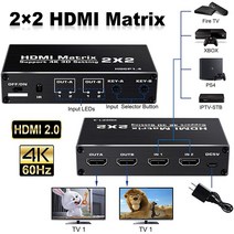 모니터 분배기 셀렉터 4K HDMI 매트릭스 스위처 2x2 1080P 3D 2 in out 스위치 비디오 어댑터 PC 노트북 TV용, 02=EUplug