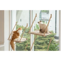 창문 캣타워 고양이 해먹, 캣타워 3개, 웜 베이지