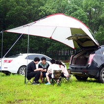 카니발 차박텐트 도킹 야외 휴대용 캠핑카 꼬리 자동 운전 투어 바베큐 다인방 비 방지 그늘 해변 캐노피 캐노피 유리 기둥 대추 빨강 내츄럴 옐로우 - 명, 알루미늄 폴 사파이어 블루와 스카이 블루