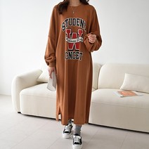 데일리앤 로이더 오버핏 홈웨어 빈티지 프린팅 박스핏 맨투맨 트임 롱 원피스 빅사이즈 봄 가을 여성용 캐쥬얼 빅사이즈 데일리