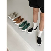 명품 발볼넓은 끈없는 운동화 여성 키높이 통굽 슬립온 4cm