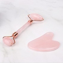 Jopuzia 옥 롤러 얼굴 및 과샤 세트 - 뷰티 화장품 페이셜 스킨 마사지 도구 (핑크 하트 세트), Pink Heart set