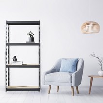 스피드랙 철제선반 조립식 앵글 4단 1200 x 400 x 2400, 블랙, 12mm 강화 MDF 보드