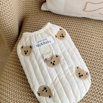 까마느 강아지 곰돌이 자수 패딩 조끼 하네스 대형 소형 히트텍 기모 실내복 점퍼, 아이보리 XL