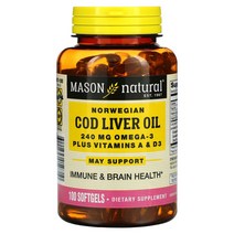 메이슨 내추럴 Mason Natural 노르웨이산 대구 간유+비타민A 및 D3 100정