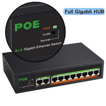 이더넷 스위치 poe 스위치를 통한 스마트 vlan 전원 기가비트 네트워크 스위치 이더넷 빠른 8 + 2 rj45 허브 듀얼 업링크 확장 120w dc52v, 전체 기가비트 포
