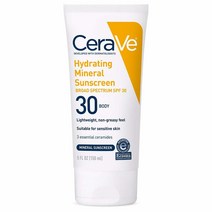 CeraVe 100% 미네랄 선스크린 SPF 30 | 민감한 피부를 위한 산화 아연 및 이산화티타늄이 함유된 바디 선스크린 | 100%, 1개