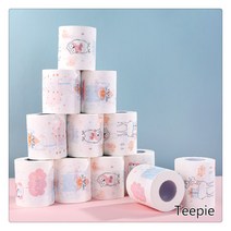 티피/Teepie 가정용 롤 티슈 프린트 패턴 화장지 컬러 큐티 캐릭터 엠보 화장지 12롤, 12권