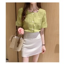 banhany 아키라 루즈핏 스퀘어넥 단추 반팔 블라우스 2color