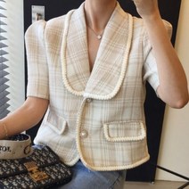 여성 여름 빅카라 숏 반팔 트위드 자켓 청담며느리룩 회사 옷차림 복장 결혼식 예식장룩