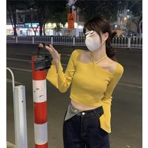 나팔소매니트 목걸이 스퀘어넥 여성 겨울 가을 2022 슬림 숏 이너웨어 스웨터 상의 3658320985