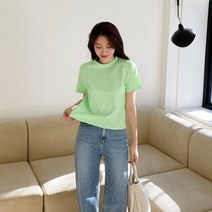 여자 어깨패드 어좁이 라운드넥 기본 무지면 반팔티